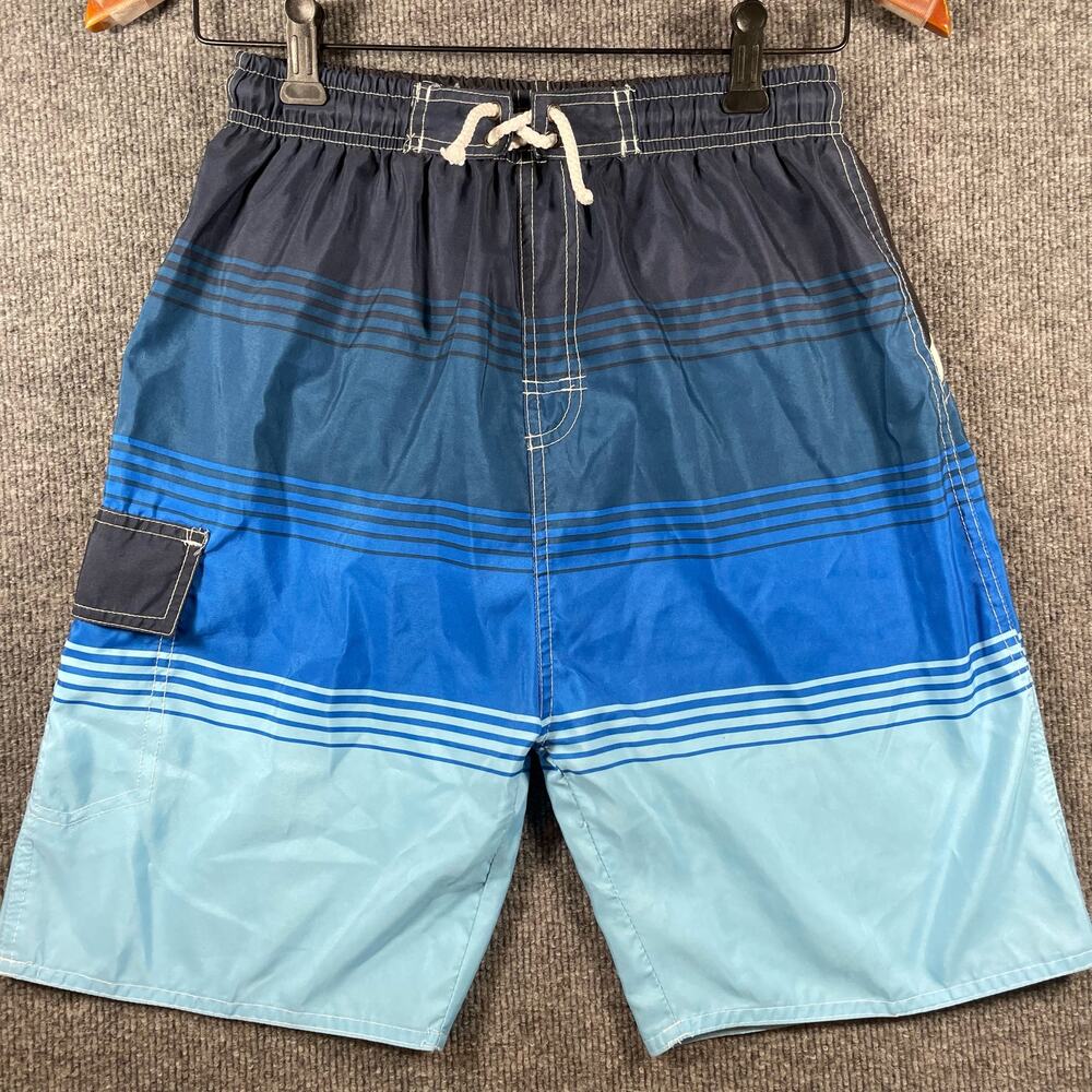 Quad Seven Swim Shorts Youth 16/18 Blue Colorblock Lined Hook And Loop Draw